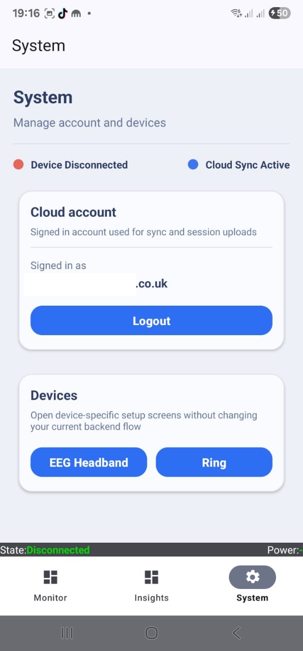 NEVE mobile application dashboard